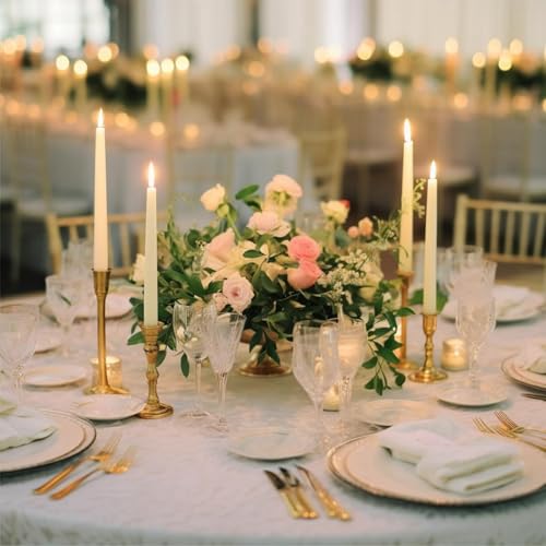 Image of 24 Pack Flameless Taper Candles, 11 Inch Battery Operated LED Taper Candles Flickering Electric Led Candlesticks for Wedding Party Church Christmas Centerpiece, No Batteries, Ivory
