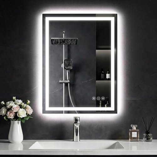 Image of 24 inchx 32 inch LED Bathroom Mirror with Light, Front and Backlit Controlled, Anti-Fog, 3 Colors Led Mirror, Dimmable, LED Wall Vanity Mirror with Lights, Memory Function, Tempered Glass,ETL Listed