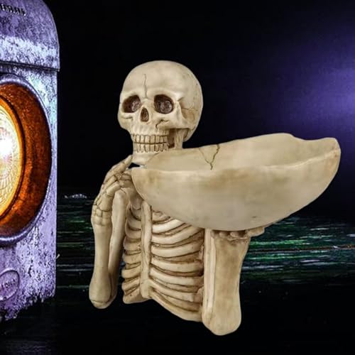 Halloween Crânio Cesta Armazenamento Resina Artesanato Esqueleto Frutas Servindo Bandeja Jóias Anéis