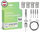 SCHILDER Systeme 4 Stück d2.s Deckenbefestigungen für Stahlseile 1,5 mm DM | Edelstahl V2A | inkl. Montagezubehör und 1 m Drahtseil mit Kugelendung | für Befestigung von Deckenseilen & Deckenhalter