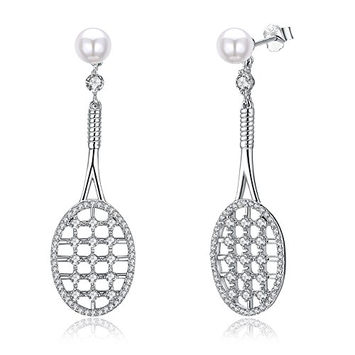 Cinlan S925 Sterling Silver Fashion Tennis Racket Eardrop Stud Earrings