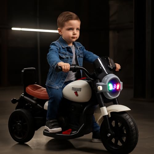 Image of Kawaii Kids 6V Battery Operated Ride-On Bike with Music & LED Lights, Ivory