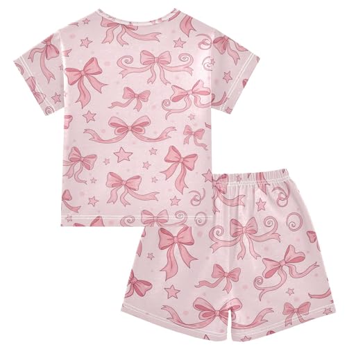 Pajama Short Sets Pink Bows and Stars Soft Cotton Summer Sleepwear 2 Piece PJS Size 5-14T2