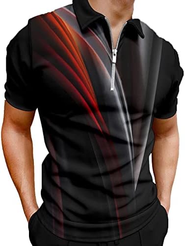 Hodaweisolp Men's Short Sleeve Zipper Casual Slim Fit Printed Golf Polo Shirt Tops Black Gradient-L
