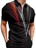 Hodaweisolp Men's Short Sleeve Zipper Casual Slim Fit Printed Golf Polo Shirt Tops Black Gradient-L