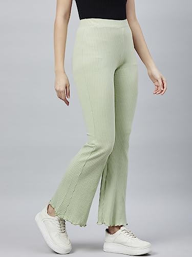 Image of BLINKIN Women's Stretch Fit Mid Rise Ribbed Stretchable Flared Pants | Boot Cut Bell Bottom Pants - Ideal for Yoga & Gym Wear, Casual Wear & Office Wear Trousers