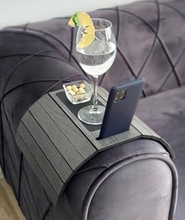 SAPPHIRE HOME Wooden Sofa Arm Tray Table, Foldable & Flexible Couch Tray, Perfect for Cups, Glasses, Remote, Phone Couch Arm Table, Couch Armrest Table (Anthracite Grey)