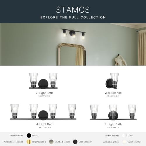 Image of Kichler Stamos 13.25 inch 2-Light Soft Modern Vanity Light with Clear Glass in Black, (8.25 inch H x 13.25 inch W), 55120BKCLR
