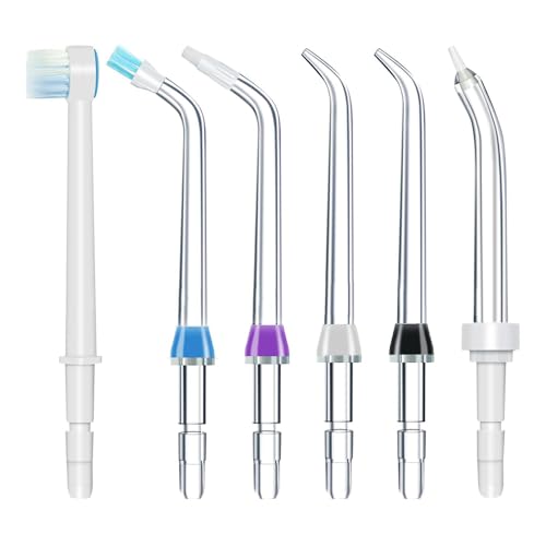 Tiardey 6 Puntas de Repuesto para Hilo Dental Waterpik, Cabezales de Repuesto para Hilo Dental, irrigador Oral de Repuesto (Azul, Morado; Negro; Blanco)