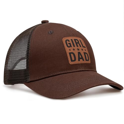 Image of Girl Father Daddy Dad Leather Patch Hat Birthday for Dad Papa from Daughter Son Adjustable Trucker Hat