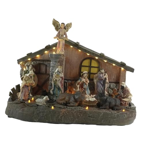 PawwJoy Weihnachtskrippe mit Musik und Beleuchtung, 39,8 x 17 x 29 cm,...