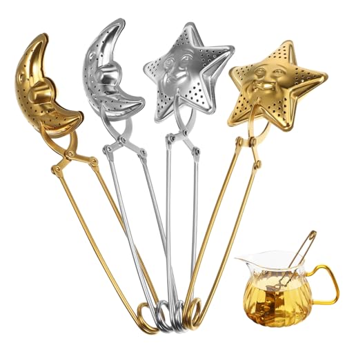 Tofficu Stainless Steel Tea Infuser Set 4pcs Star Moon Shape Tea Strainers Spoon for Home and Travel
