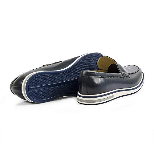 Sapato Casual Masculino Loafer Couro Legítimo Stone Slim Reverso - 1131 - Blue Cor:Azul;Tamanho:40