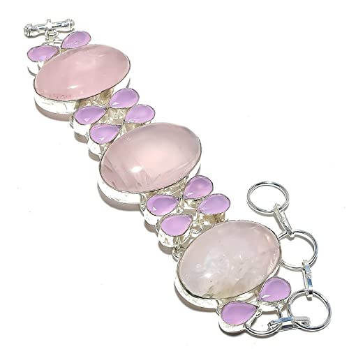 Bracelet lourd en quartz rose ajustable de 7 à 9 pouces pour poignet