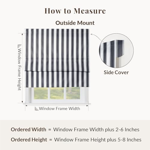 Image of TWOPAGES No Drill Cordless Roman Shades Classic Black Bordered Pinstripe Roman Blinds for Windows, Light Filtering Blackout Blinds Farmhouse Shades for Kitchen Customized Blinds, 1 Piece