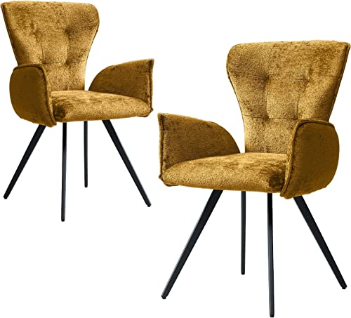 jiexi Esszimmerstühle 2er-Set, Mitte Jahrhundert Moderne Esszimmerstühle Bequeme Upolstered Kissen Sitz mit Metallbeinen für Esszimmerstühle, Wohnzimmer (2-Gelb) Cover