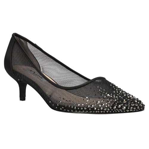 NINA Womens Sofie Rhinestone Pointed Toe Kitten Pumps Dress Casual Low Heel 1-2" - Black2