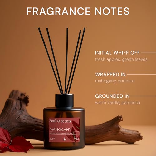 Image of Soul & Scents 50ml Mahogany Reed Diffuser Set | A Rich & Warm Scent of Woods | Get 5 Rattan Reed Sticks | Smoke Less Room Freshener for Home, Bedroom, Living Room & Office