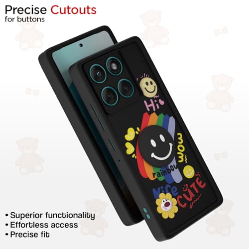 Image of Pikkme Back Cover for Motorola Moto Edge 60 5G / Moto Edge 60 Fusion 5G | Soft Silicone| Cute Rainbow Smile & 3D Cartoon Flower Design | Shockproof Raised Camera Protection Bumper Case (Black)