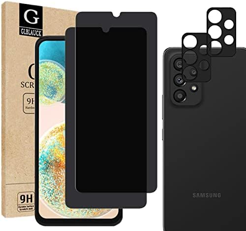 [4 Packs] GLBLAUCK for Samsung Galaxy A23 5G / 4G Privacy Screen Protector [2 Packs] + Camera Lens Protector [2 Packs], Anti-Spy 9H Hardness Anti-Scratch Tempered Glass for Samsung Galaxy A23 6.6” 2022
