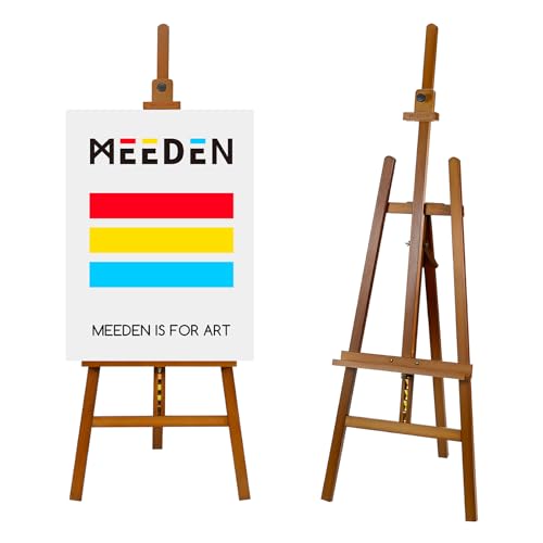 MEEDEN Malstaffelei aus Holz: Staffeleiständer aus Massivem Buchenholz für Leinwände bis zu 109 cm – Verstellbare Staffelei von 144–193 cm für Erwachsene Studenten Atelier Galerie – Walnuss