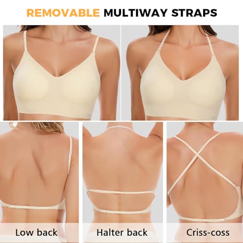 Image of PALAY Women's Low Back Seamless Bras Backless Multiway Convertible Adjustable Strap Halter Lifting Bra Spaghetti Strap Wire-Free with Padded Removeable(Not Include Straps)