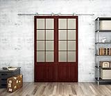 DIYHD 10ft Stainless Steel Top Mount Bi-parting Double Sliding Barn Closet Wood Cabinet Door Track Hardware Kit To Hangl 2 Doors