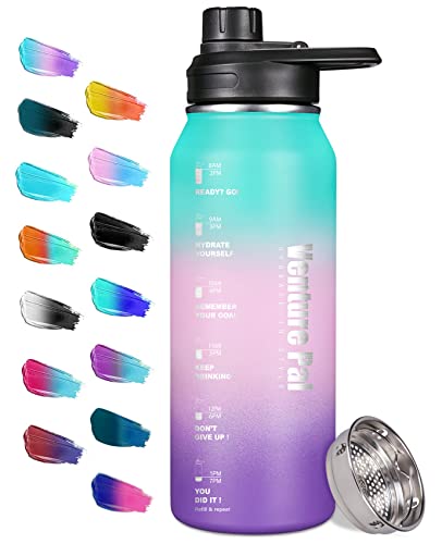 Venture Pal Sports Water Bottle - 32oz Insulated Water Bottle with Spout Lids & Strainer, Leak-Proof Double Wall Vacuum Insulated Stainless Steel Water Bottle