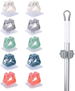 TACYKIBD 10PCS Mop Broom Holder Wall Mounted,No Drilling Mop Brush Holder Self Adhesive,Cleaning Products Organiser for Kitchen Garden Bathroom Garage Office (5 Colors)