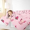 Erosebridal Pink Axolotl Bedding Set Twin Size,Cute Axolotl Strawberry Printed Comforter Set Kawaii Aesthetic Ocean Animal Comforter for Kids Girls Beach Coastal Romance Quilt with 1 Pillowcase #5