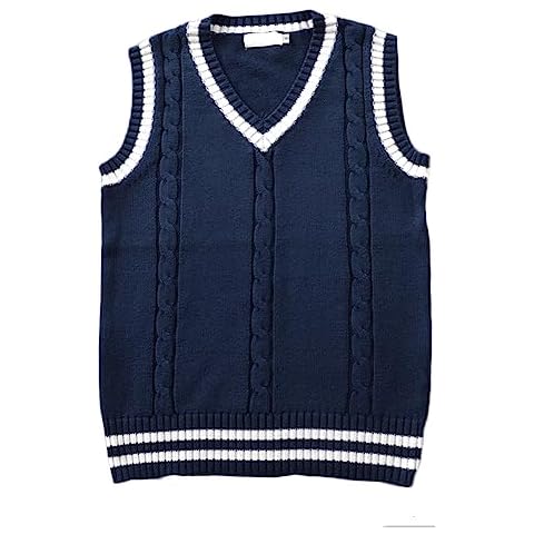 Men Women Knitted Cotton V-Neck Vest JK Uniform Pullover Sleeveless Sweater School Cardigan Cover