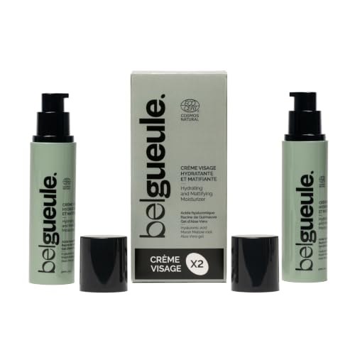 Belgueule crème visage hydratante et matifiante pour homme, Lot de 2, soin naturel visage et barbe, à l’acide hyaluronique, effet anti-âge, tous types de peaux, made in france, vegan & éco-responsable