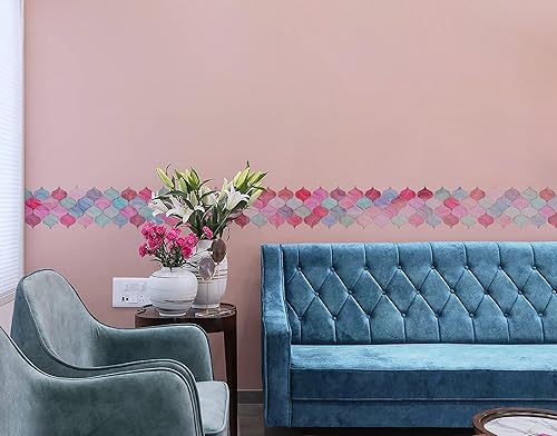 Image of WallDesign Vinyl Mosaic Lantern Pink Violet Shades - 6.25 in X 10 Ft Self-Adhesive Tile Sticker Sheet for Decoration of Kitchen, Bathroom, Furniture, Door, Living, Ceiling