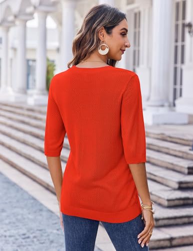 Image of Zeagoo Womens Loose Short Sleeve Tunic Tops Lightweight Crew Neck Crochet Knit Pullover Sweater Blouses