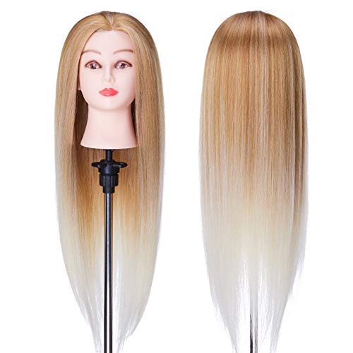 Foto von Trainingsköpfe für Friseure, BHUASANG 26-28 Zoll Trainingsköpfe 100% Synthetischem Haar Kosmetologie Friseur Mannequin Frisierkopf Übungskopf Mit Tischklemme + DIY Haare Frisuren Set
