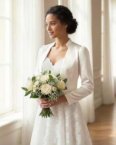 Image of Bolerose Formal Puff Sleeve Satin Bolero Jacket