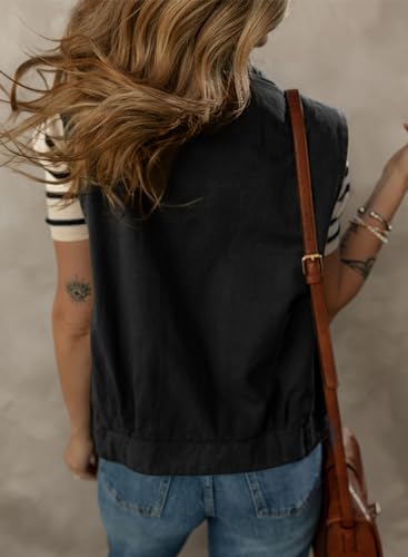 Dokotoo Womens Vests 2025 Fall Outerwear Button-Down Lapel Collar Elastic Hem Sleeveless Jacket Cargo Vest2