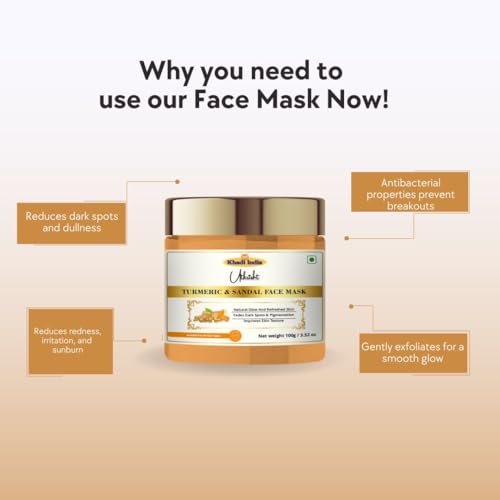 Image of Utkristh Khadi Turmeric & Sandalwood Face Mask 100 gm | Pure & Ayurvedic | For Dark Spots, Dullness & Breakouts | Deeply Exfoliates for Glowing Skin | All Skin Types | Face Mask For Men & Women