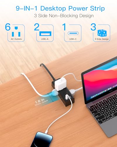 undefined 25Ft Extension Cord with Multiple Outlets, Flat Plug Power Strip Surge Protector with 25 Ft Long Cord, 6 Outlet 3 USB Ports (1 USB C), Multi Outlet Wall Plug for Travel, College, Dorm Essentials-Black の商品画像 2