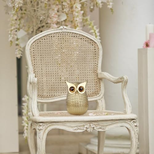 Décoration de bureau dorée et statue de hibou pour intérieur rétro