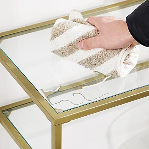 VASAGLE stolik konsola, stolik do przedpokoju, 3 poziomy, stolik boczny, półki z hartowanego szkła, 130 x 30 x 73,3 cm, metalowa rama, do przedpokoju, sypialni, kolor złoty LGT024A01
