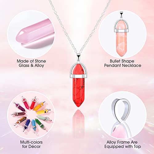Crystal Necklace Pendant Set, 36 Pcs Hexagonal Crystal Clear Gemstone Bullet Shape Artificial Stone, Healing Crystal Chakra Pointed Quartz Stones Jewelry Making Charms For Women Girls Friends Gift #TOP3