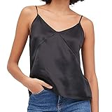 Mommesilk Seidentop Damentop Cami Vest Träger Top Unterhemd Spaghettihemd Damen aus Seide von 22 Momme Verpackung MEHRWEG Schwarz M