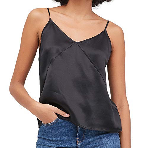 Mommesilk Seidentop - Camiseta de tirantes para mujer, de seda de 22 momme, embalaje reutilizable Negro M Cover