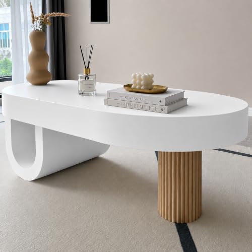 Image of WOODEN SPACE Arcadia Modern Oval Center Table | Designer Coffee Table with Sculptural Base | HDHMR & Wooden Build | Premium Living Room Table