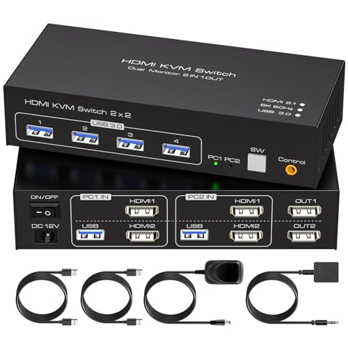 SPSWHD KVM Switch HDMI 2 monitores 2 computadores 8K60Hz 4K@120Hz...