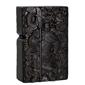 Natürliches Ebenholz Schwarz Holz geschnitzt Außengehäuse für Zippo-Feuerzeugeinsatz (Guan Gong Yu Krieger Drache)