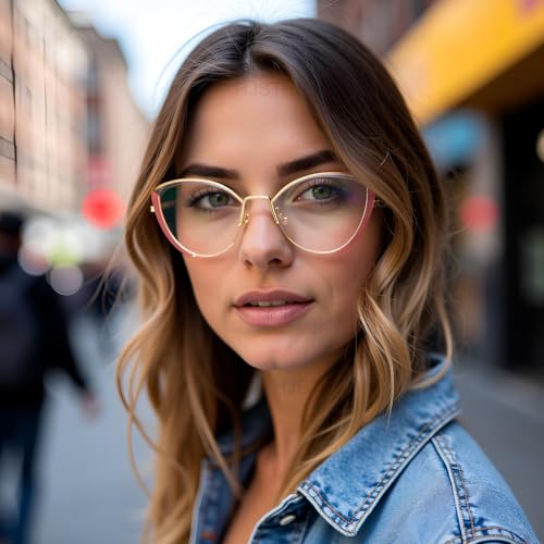 Image of HJSTES Blue Light Blocking Glasses Women Trendy Cat Eye Metal Frame Computer Reading Eyewear(Pink)