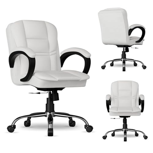 Image of FUGO FG233 Ergonomic Medium Back Office Chair with 3-Year Warranty, Adjustable Height, Cushioned Back&Seat, Tilting Mechanism, Heavy-Duty Metal Base, Dual Nylon Casters-Ideal for Work,Study (White)