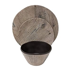 Gianna's Home 12 Piece Rustic Farmhouse Melamine Heavy Weight Plastic Dinnerware Set Wood Grain Giannas Home 12 Piece Rustic Farmhouse Melamine Heavy Weight Plastic Dinnerware Set Wood Grain